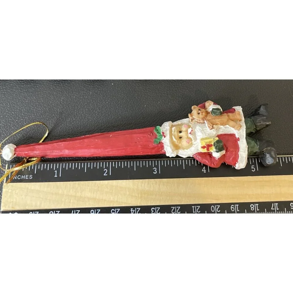 Ganz Resin‎ Santas Christmas Ornaments Long Spiral Hat Teddy Bear Set Of 4